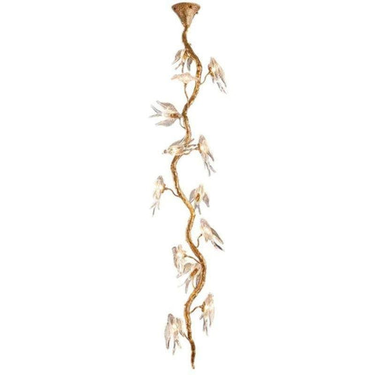 Lucky Bird Glass Tree Branch Chandelier For Staircase - GILDLAMPS