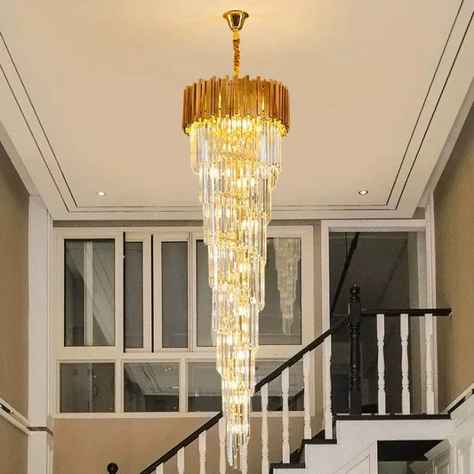 Luxury Gold Spiral Crystal Chandelier for Staircase/Foyer/Entryway - GILDLAMPS