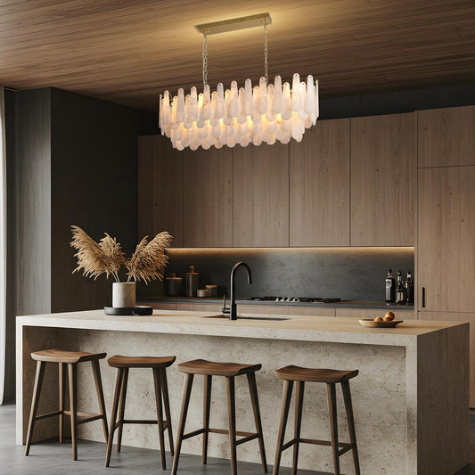 Luxury Modern Alabaster Brass Rectangle Chandelier with Adjustable Height - GILDLAMPS