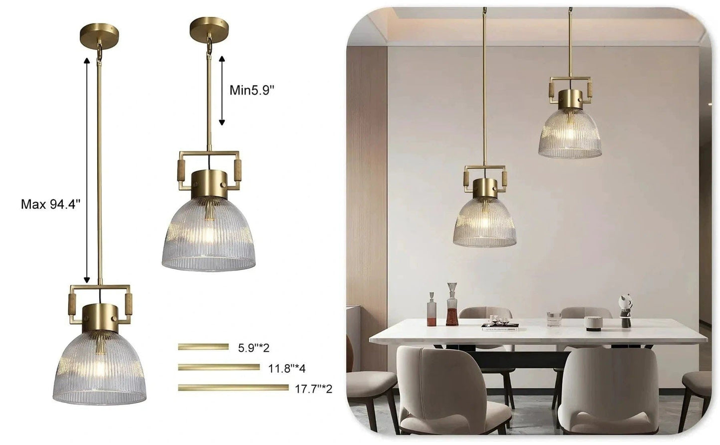 MACHUNST PRISMATIC CLOCHE PENDANT 10", 14", 18" - GILDLAMPS