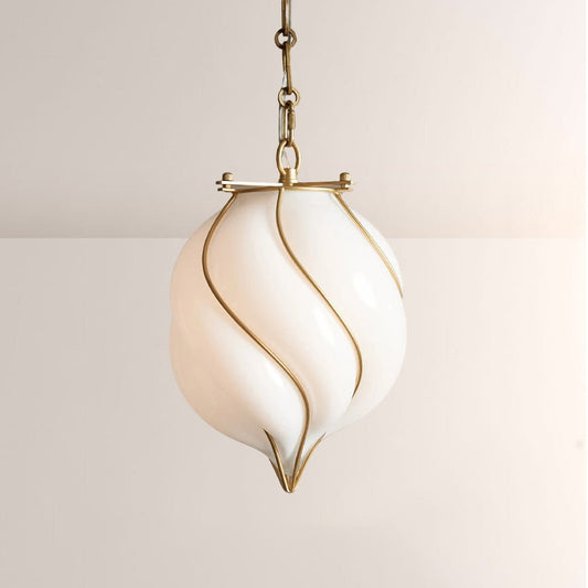 Mara Caged Opal Glass & Brass Small Pendant - GILDLAMPS