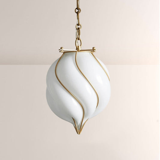 Mara Caged Opal Glass & Brass Small Pendant - GILDLAMPS