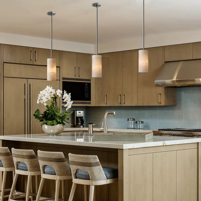 Modern Alabaster Hand Carved Cylinder Pendant Light - GILDLAMPS