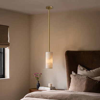 Modern Alabaster Hand Carved Cylinder Pendant Light - GILDLAMPS