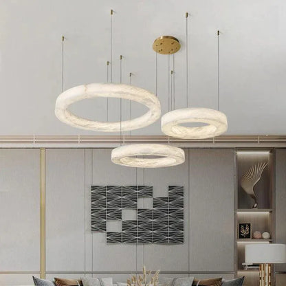 Modern Aurora Alabaster Round Chandelier For Living Room 19.7 inch, 27.6 inch, 35.4 inch