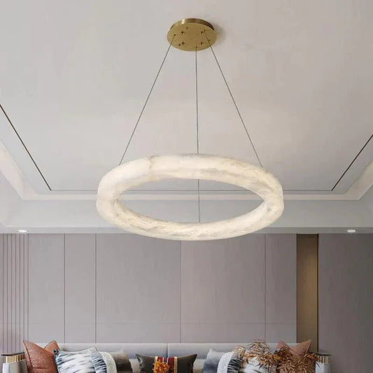 Modern Aurora Alabaster Round Chandelier For Living Room 19.7 inch, 27.6 inch, 35.4 inch - GILDLAMPS