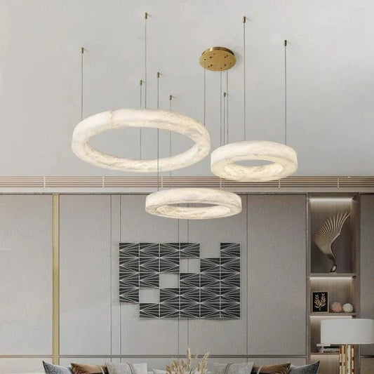 Modern Aurora Alabaster Round Chandelier For Living Room 19.7 inch, 27.6 inch, 35.4 inch - GILDLAMPS