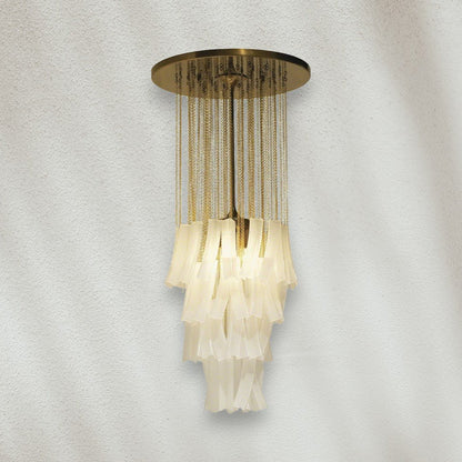 Modern Chandelier with Gold Chains and White Glass Shades - GILDLAMPS