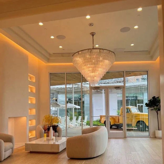 Modern Extra Large Multi - layers Round Cracked Textured Glass Chandelier for Living Room - GILDLAMPS