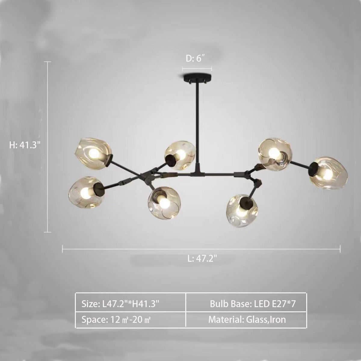 Modern Industrial Branch Chandelier with Multiple Glass Pendants Extra Large for Living or Dining Room - GILDLAMPS