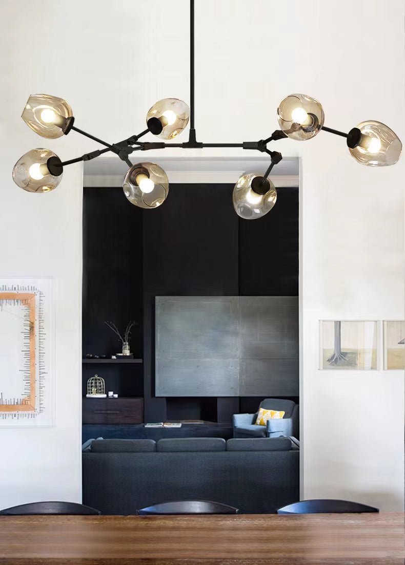 Modern Industrial Branch Chandelier with Multiple Glass Pendants Extra Large for Living or Dining Room - GILDLAMPS