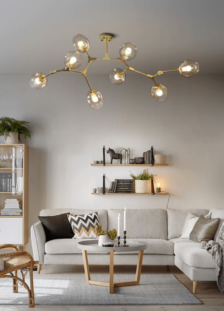 Modern Industrial Branch Chandelier with Multiple Glass Pendants Extra Large for Living or Dining Room - GILDLAMPS
