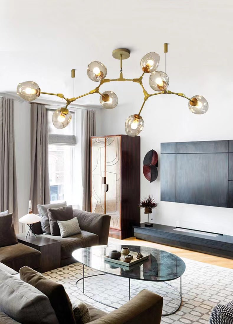Modern Industrial Branch Chandelier with Multiple Glass Pendants Extra Large for Living or Dining Room - GILDLAMPS