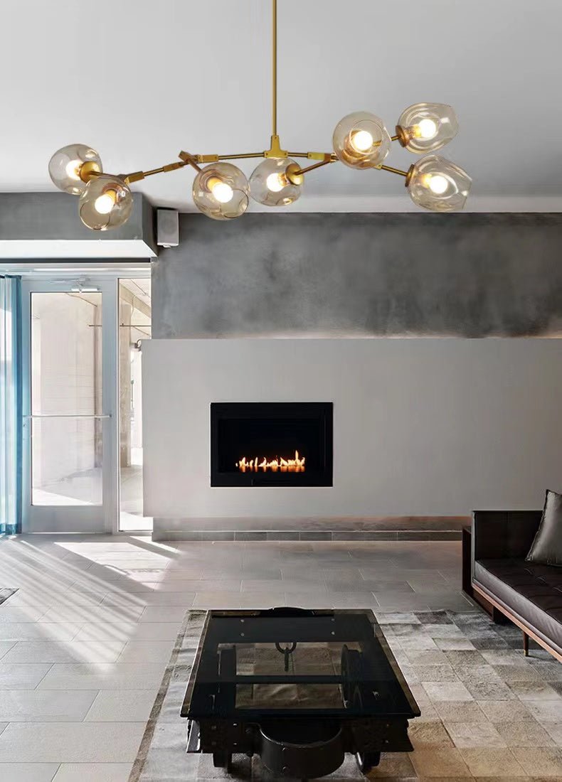 Modern Industrial Branch Chandelier with Multiple Glass Pendants Extra Large for Living or Dining Room - GILDLAMPS
