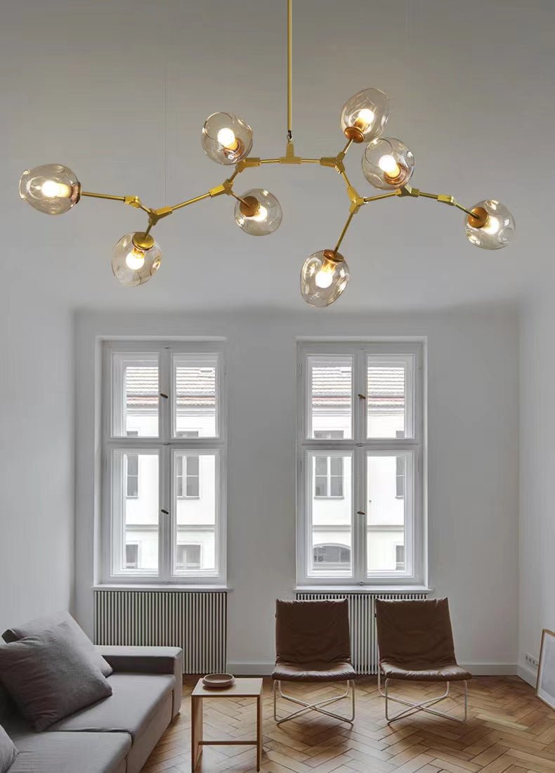Modern Industrial Branch Chandelier with Multiple Glass Pendants Extra Large for Living or Dining Room - GILDLAMPS