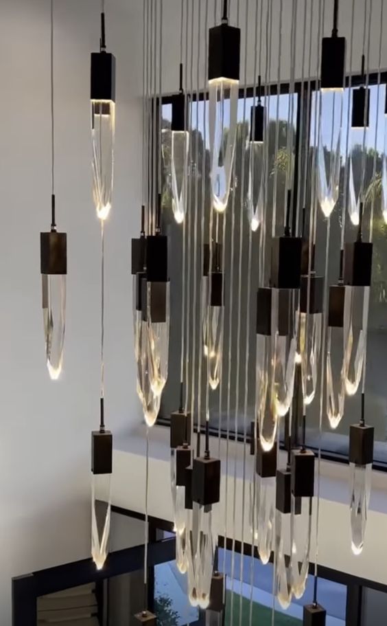 Modern Light Luxury Round/Rectangle Ceiling Pendant Light in Black Finish for Kitchen Island/ Staircase/Living Room - GILDLAMPS