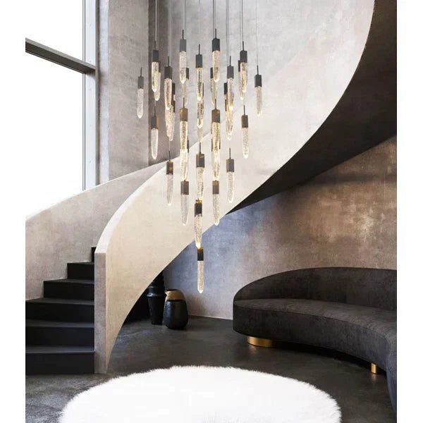 Modern Light Luxury Round/Rectangle Ceiling Pendant Light in Black Finish for Kitchen Island/ Staircase/Living Room - GILDLAMPS
