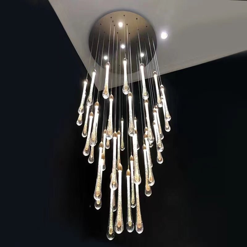 Modern Long Gold Glass Rain Rod Pendant Light for Staircase/High-ceiling room - GILDLAMPS