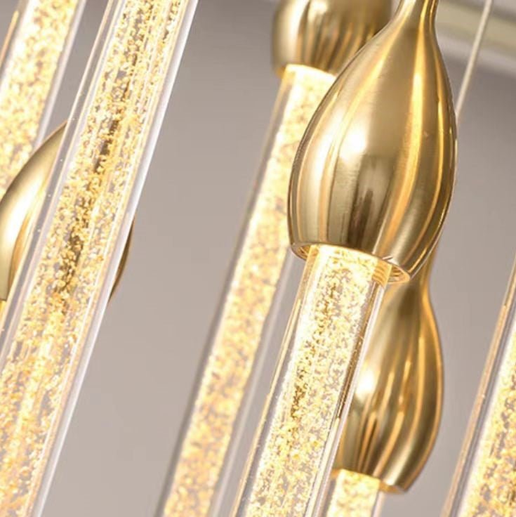 Modern Long Gold Glass Rain Rod Pendant Light for Staircase/High-ceiling room - GILDLAMPS