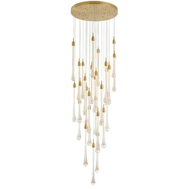 Modern Long Gold Glass Rain Rod Pendant Light for Staircase/High-ceiling room - GILDLAMPS