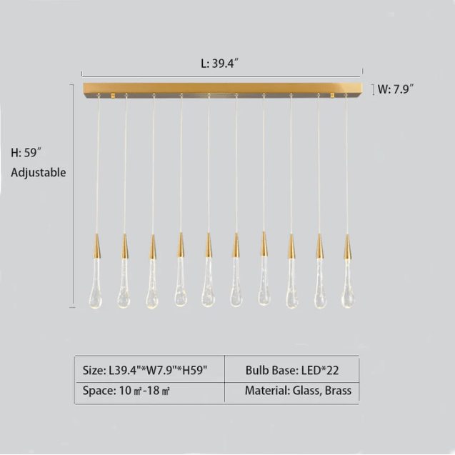 Modern Long Gold Glass Rain Rod Pendant Light for Staircase/High-ceiling room - GILDLAMPS