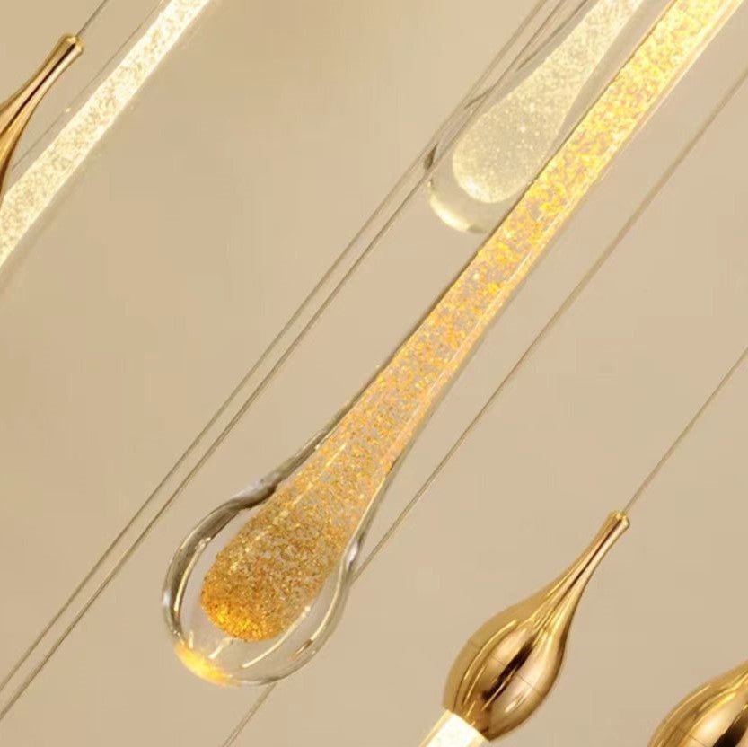 Modern Long Gold Glass Rain Rod Pendant Light for Staircase/High-ceiling room - GILDLAMPS