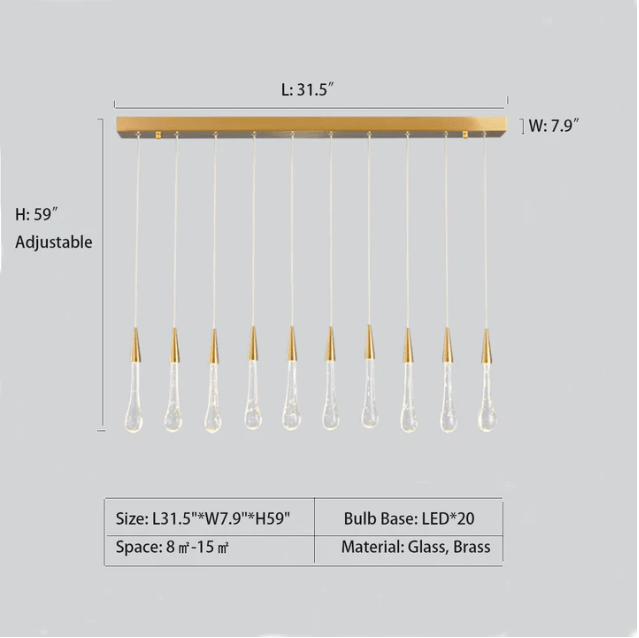 Modern Long Gold Glass Rain Rod Pendant Light for Staircase/High-ceiling room - GILDLAMPS