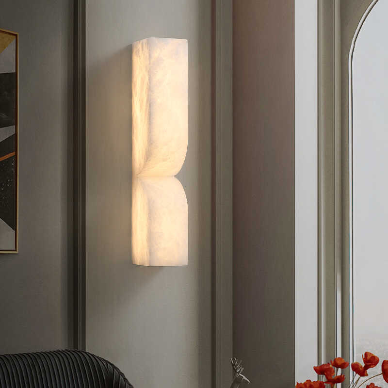 Modern Luxe Brass Natural Alabaster Wall Sconce for Entryway - GILDLAMPS