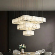 Modern Luxury Alabaster Cubic Round Pendant For Dining Table, Staircase - GILDLAMPS