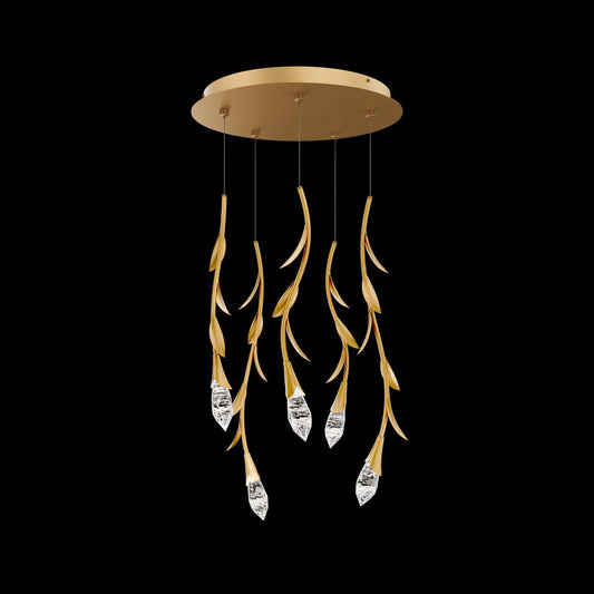 Modern Luxury Floating Branches Floral Crystal Chandelier with Round Canopy for High - ceiling - GILDLAMPS