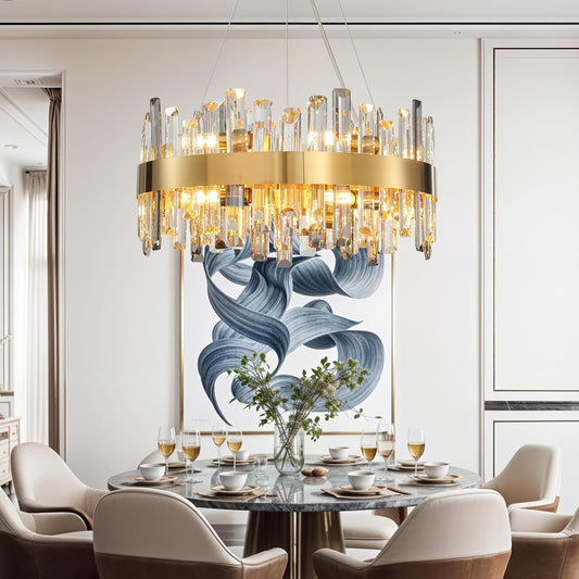 Modern Luxury Gold Round 12 - Light K9 Crystal Chandelier - GILDLAMPS