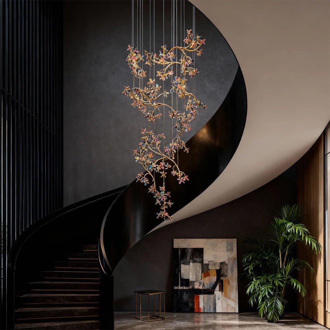 Modern Staircase Chandelier Crystal Hollow Rotating Ceiling Light - GILDLAMPS