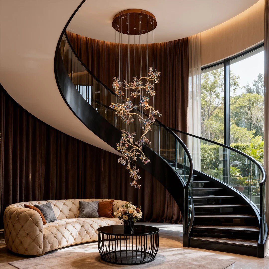 Modern Staircase Chandelier Crystal Hollow Rotating Ceiling Light - GILDLAMPS