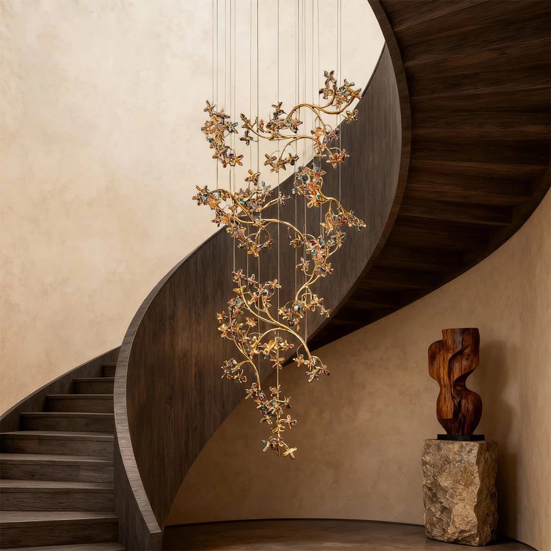 Modern Staircase Chandelier Crystal Hollow Rotating Ceiling Light - GILDLAMPS