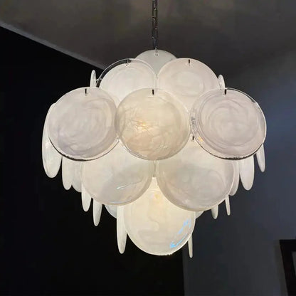 Murano Chandelier 36 White Disks - GILDLAMPS