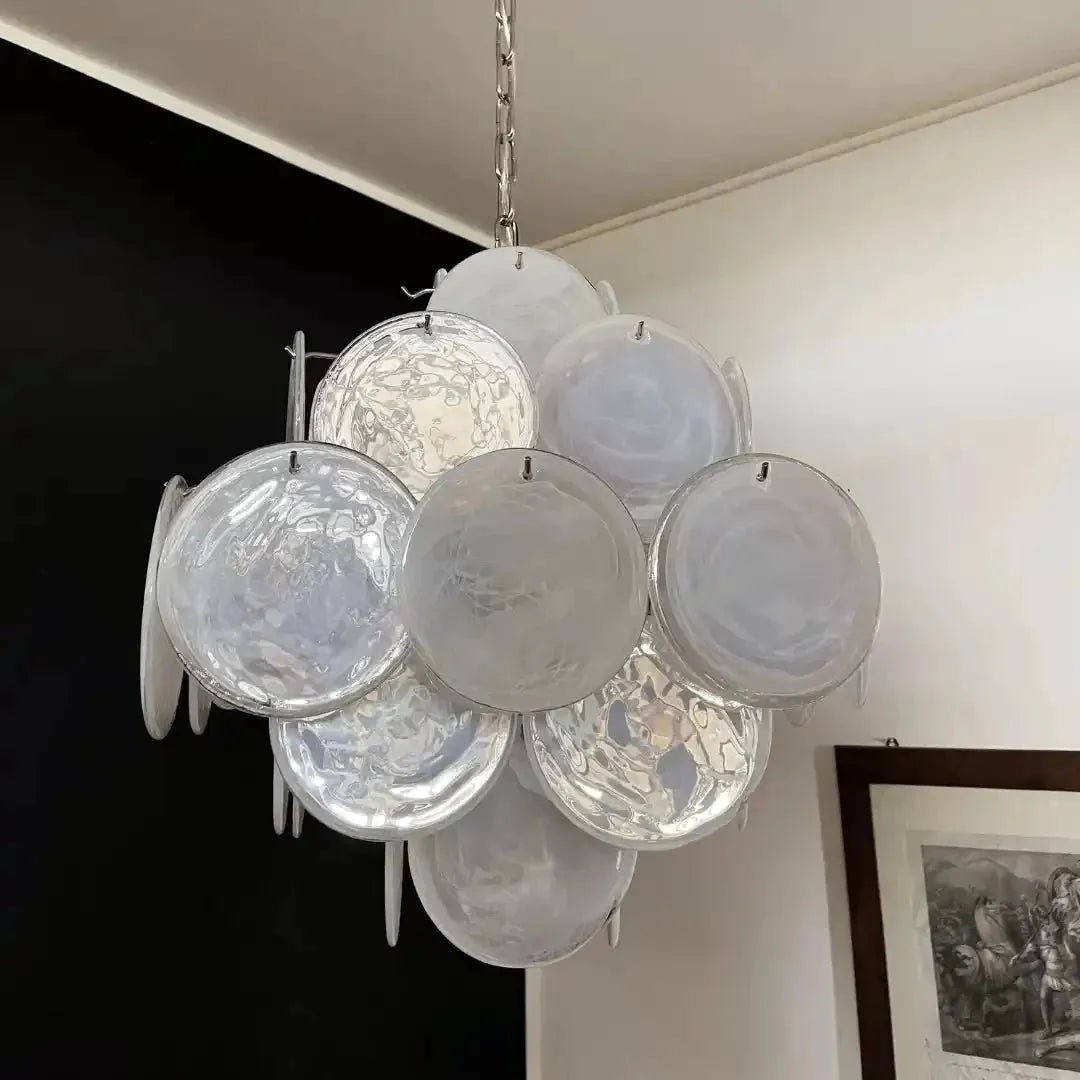 Murano Chandelier 36 White Disks - GILDLAMPS