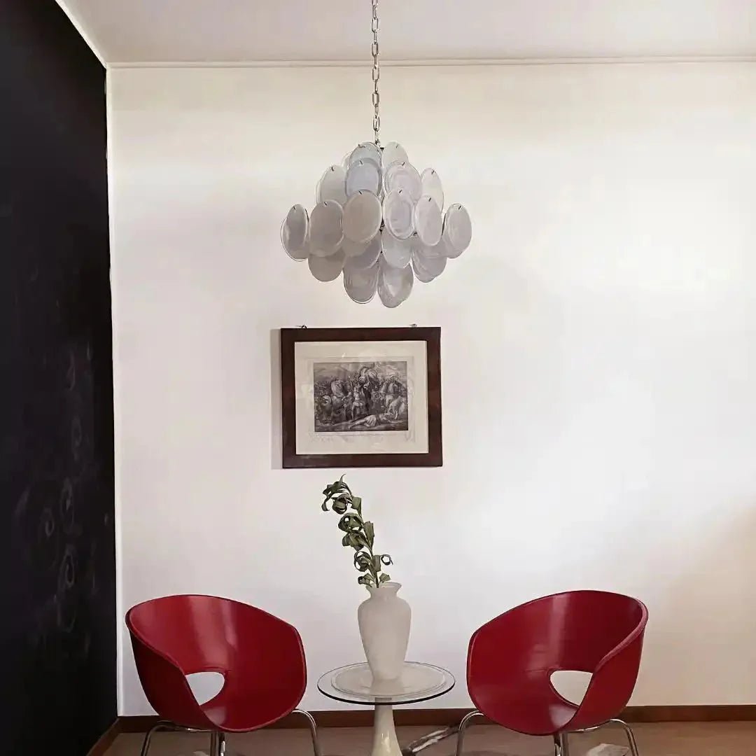 Murano Chandelier 36 White Disks - GILDLAMPS