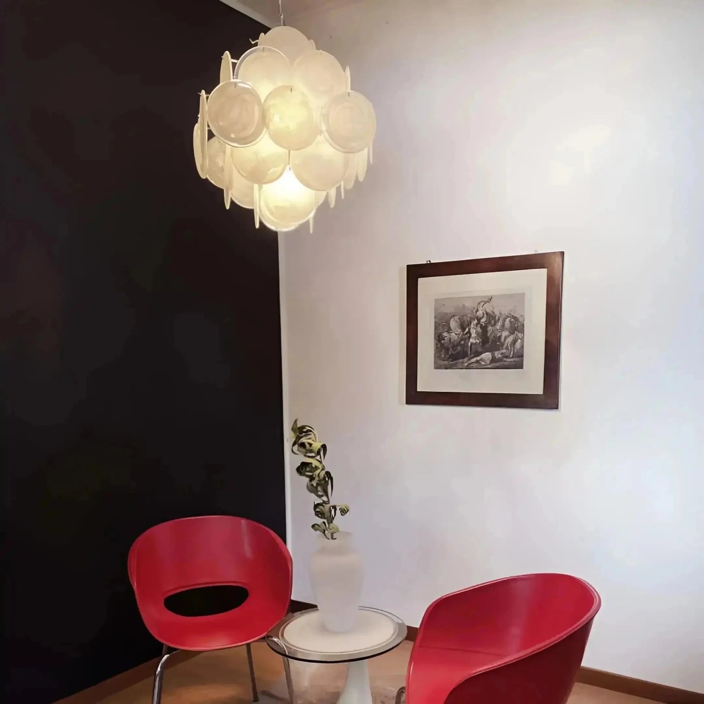 Murano Chandelier 36 White Disks - GILDLAMPS