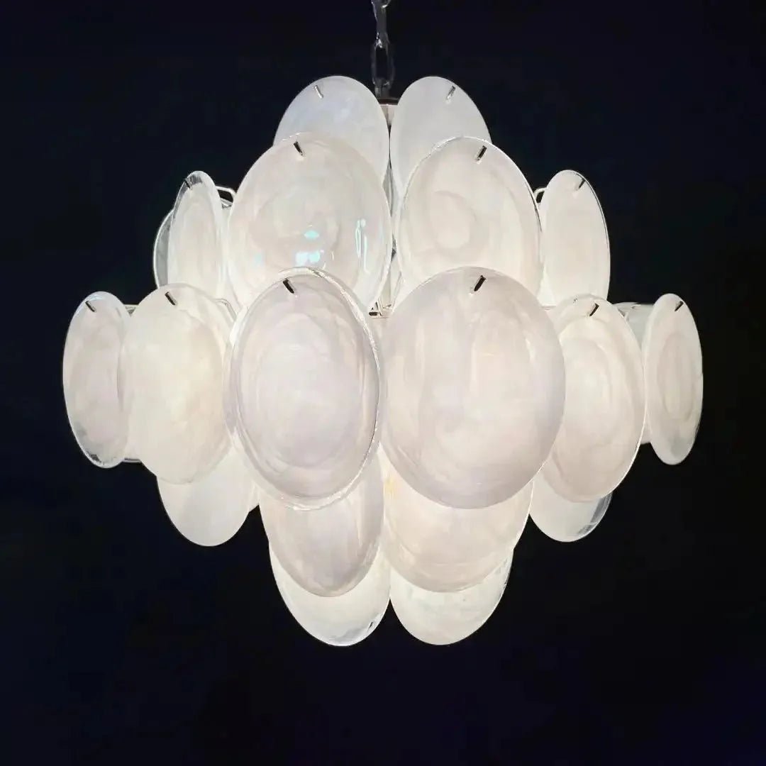 Murano Chandelier 36 White Disks - GILDLAMPS