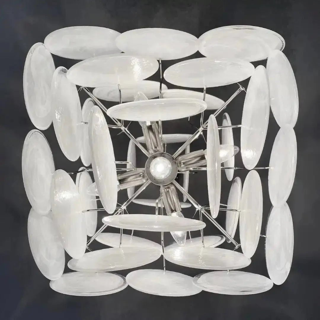 Murano Chandelier 36 White Disks - GILDLAMPS