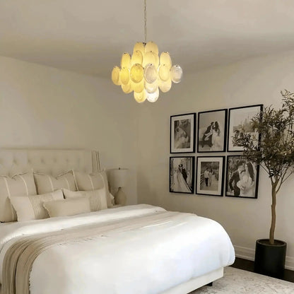 Murano Chandelier 36 White Disks - GILDLAMPS