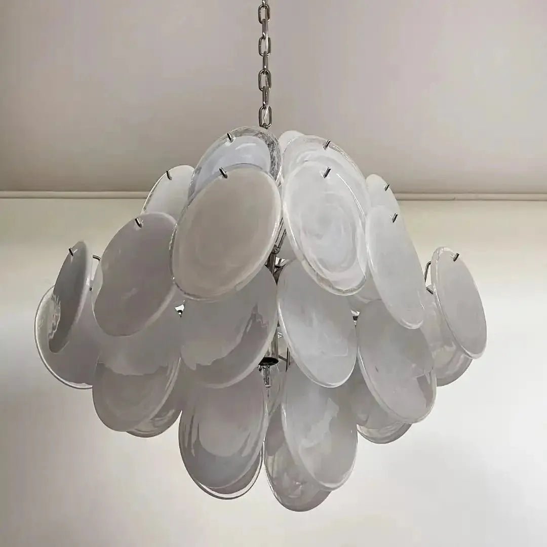 Murano Chandelier 36 White Disks - GILDLAMPS