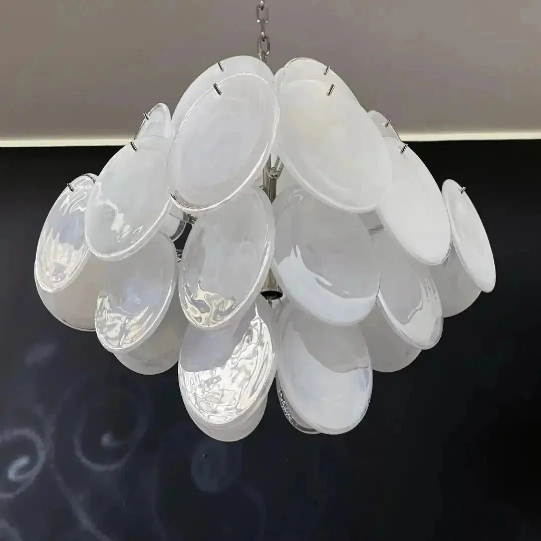 Murano Chandelier 36 White Disks - GILDLAMPS