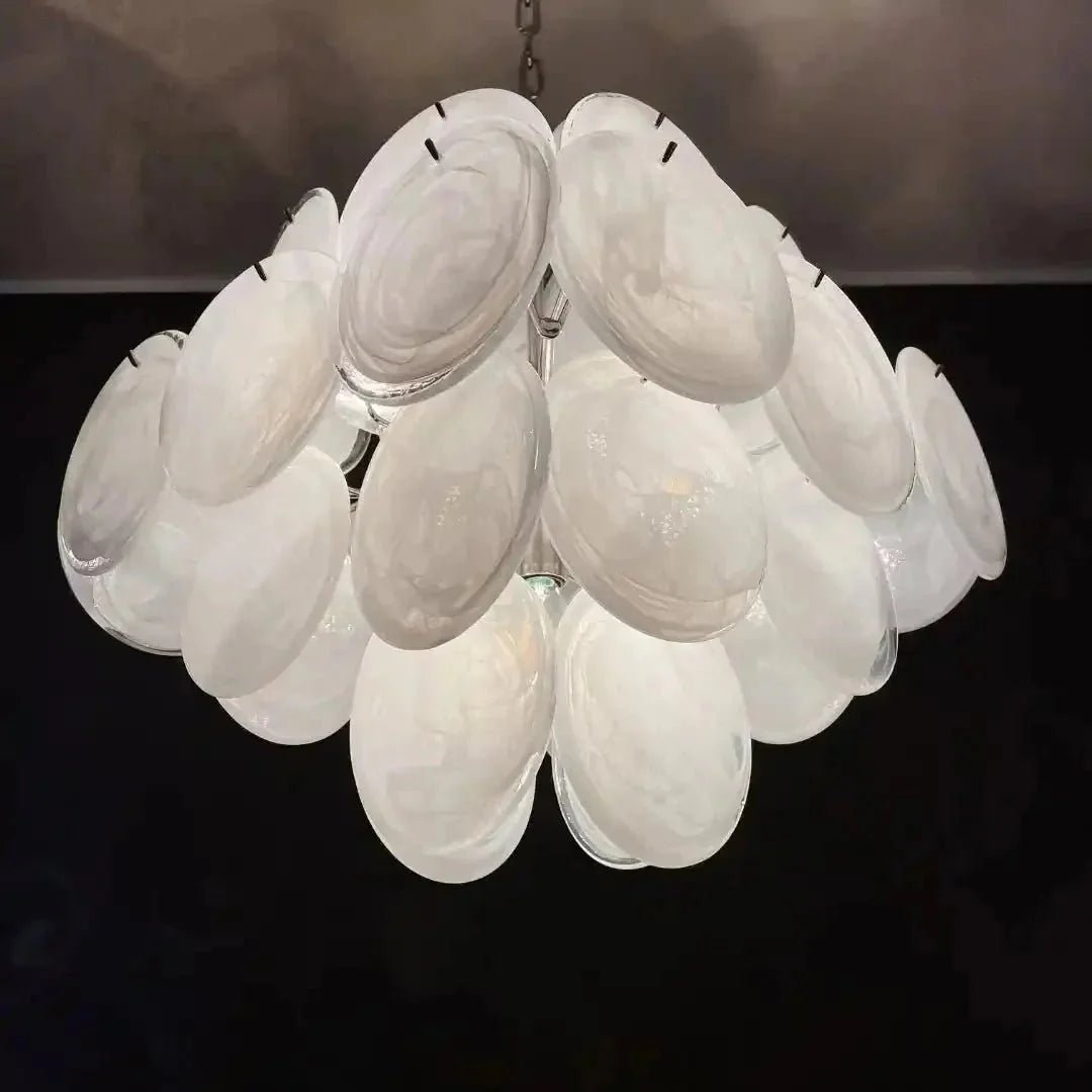 Murano Chandelier 36 White Disks - GILDLAMPS