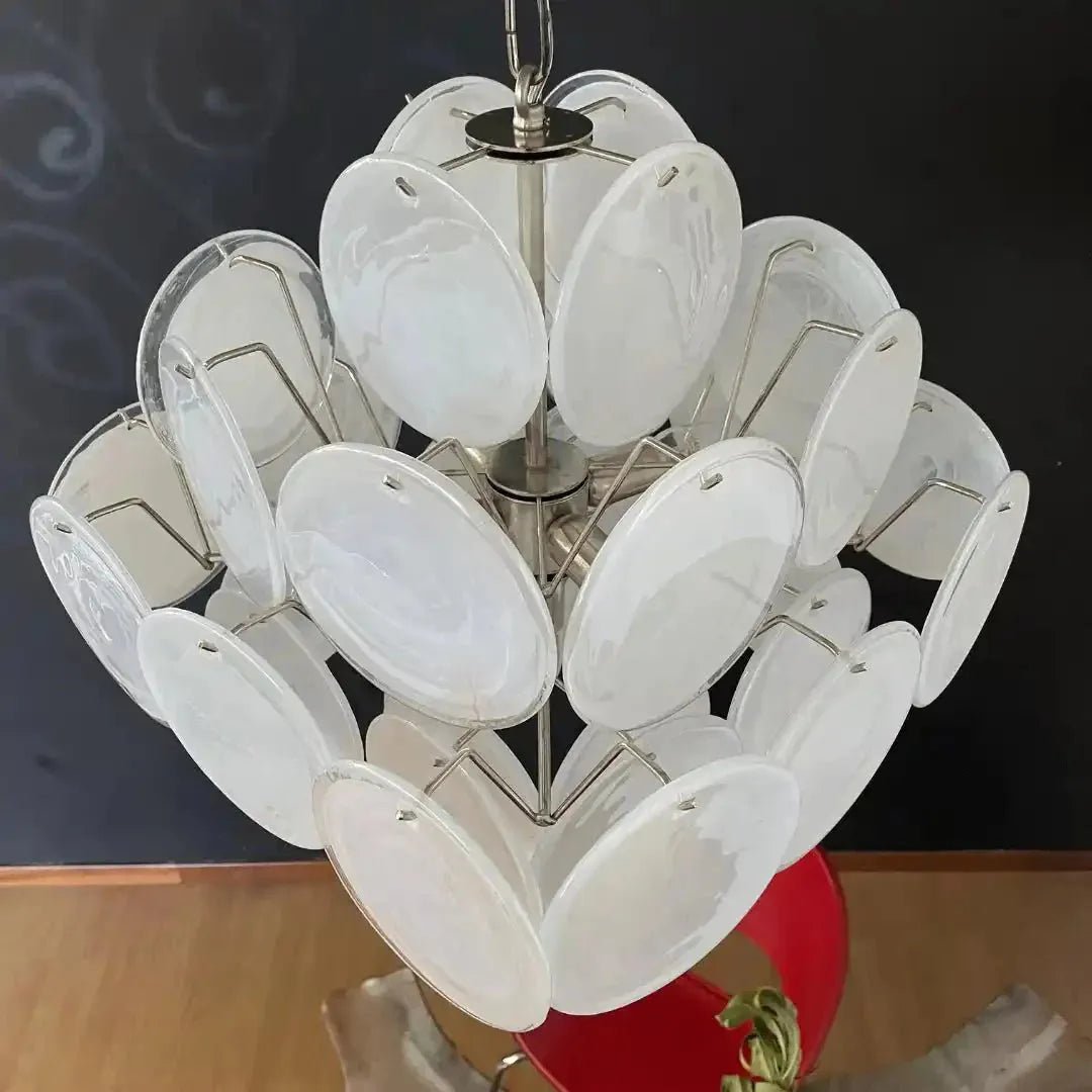 Murano Chandelier 36 White Disks - GILDLAMPS
