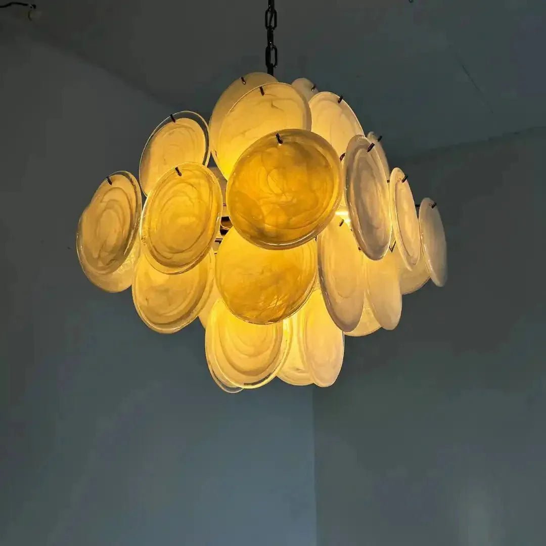 Murano Chandelier 36 White Disks - GILDLAMPS