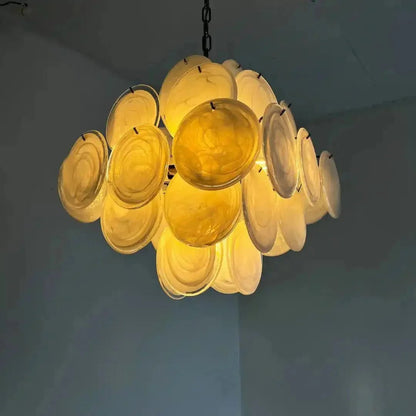 Murano Chandelier 36 White Disks - GILDLAMPS