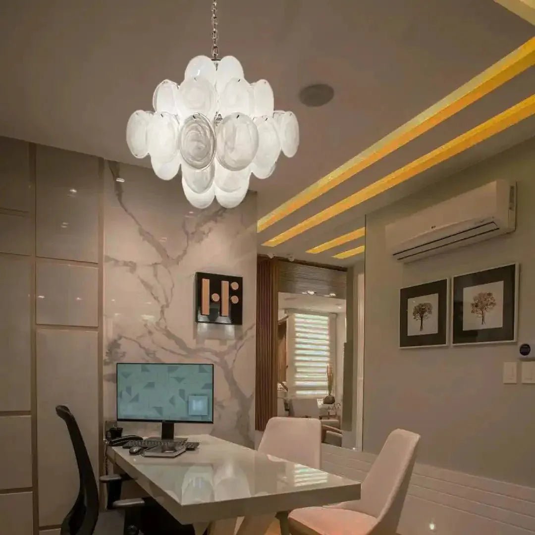 Murano Chandelier 36 White Disks - GILDLAMPS