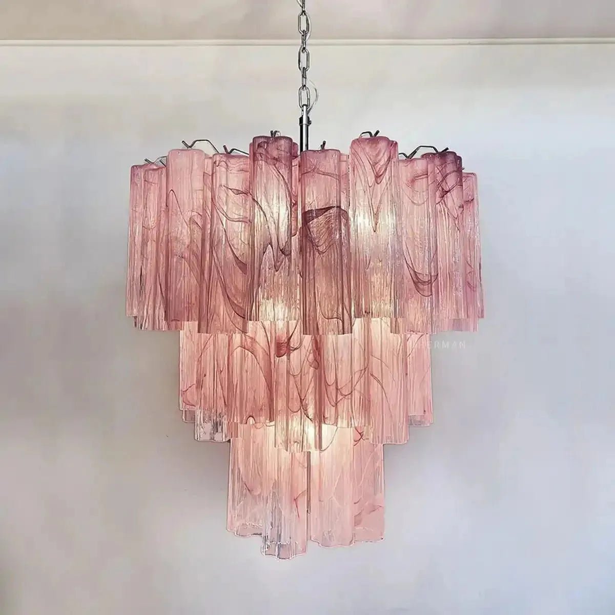 Murano Chandelier – 48 tubes – Alabaster Pink - GILDLAMPS
