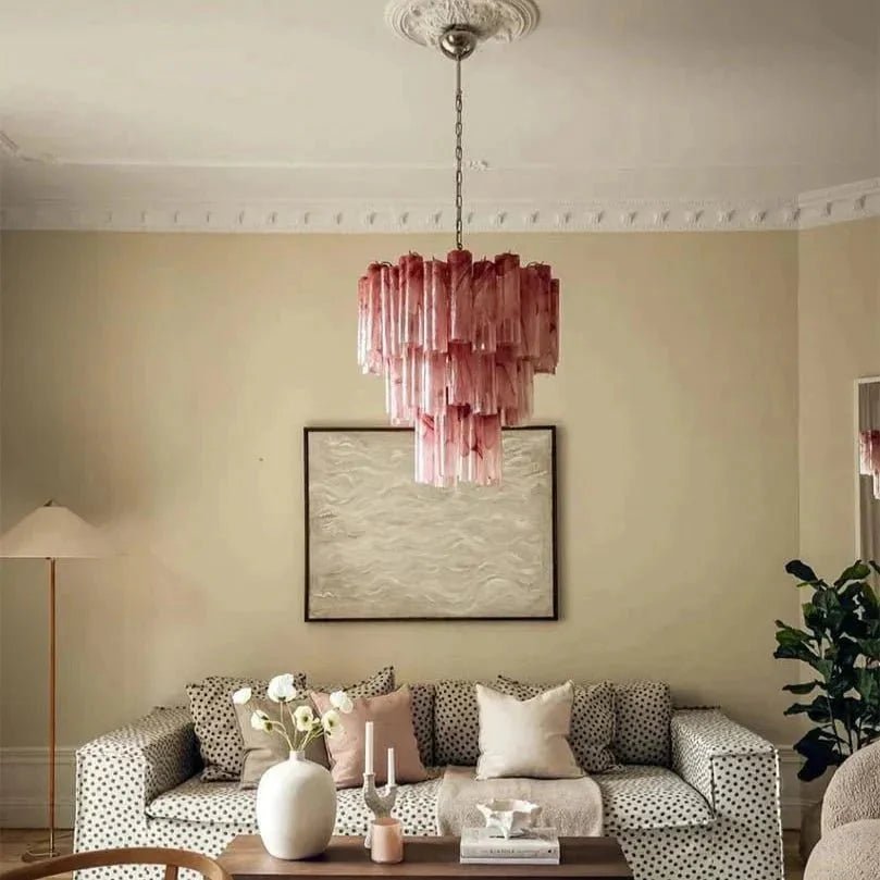 Murano Chandelier – 48 tubes – Alabaster Pink - GILDLAMPS